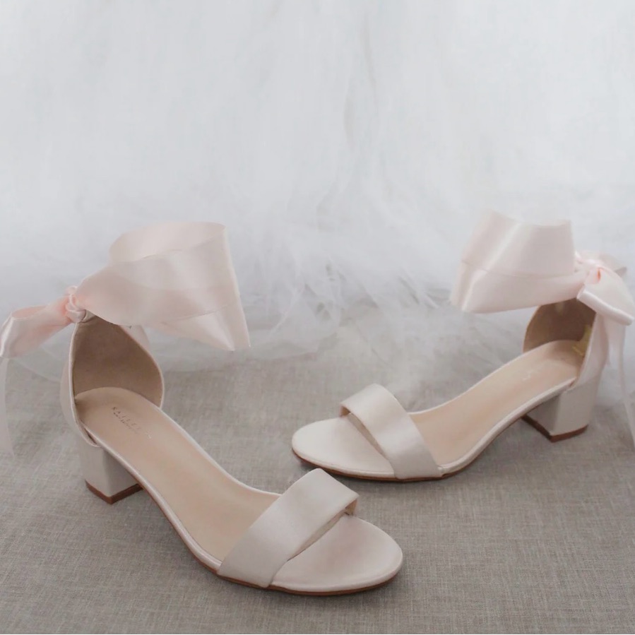 Brand New Kailee P Soft Blush Satin Block Heel | Wedding Blush Block Heel
